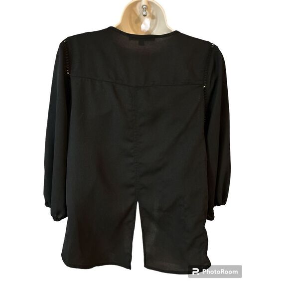 Haute Monde Anthropologie Blouse Womens Medium Sheer Black Split Back - Picture 3 of 8